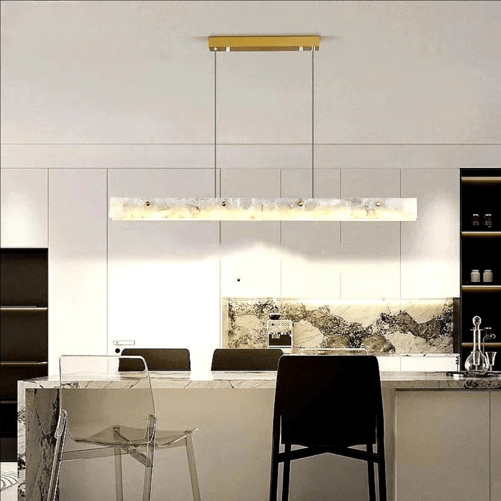Modern LED Pendant Light with Natural Marble Finish for Kitchen Island and Dining Room – Adjustable Height, Energy-Efficient Lighting