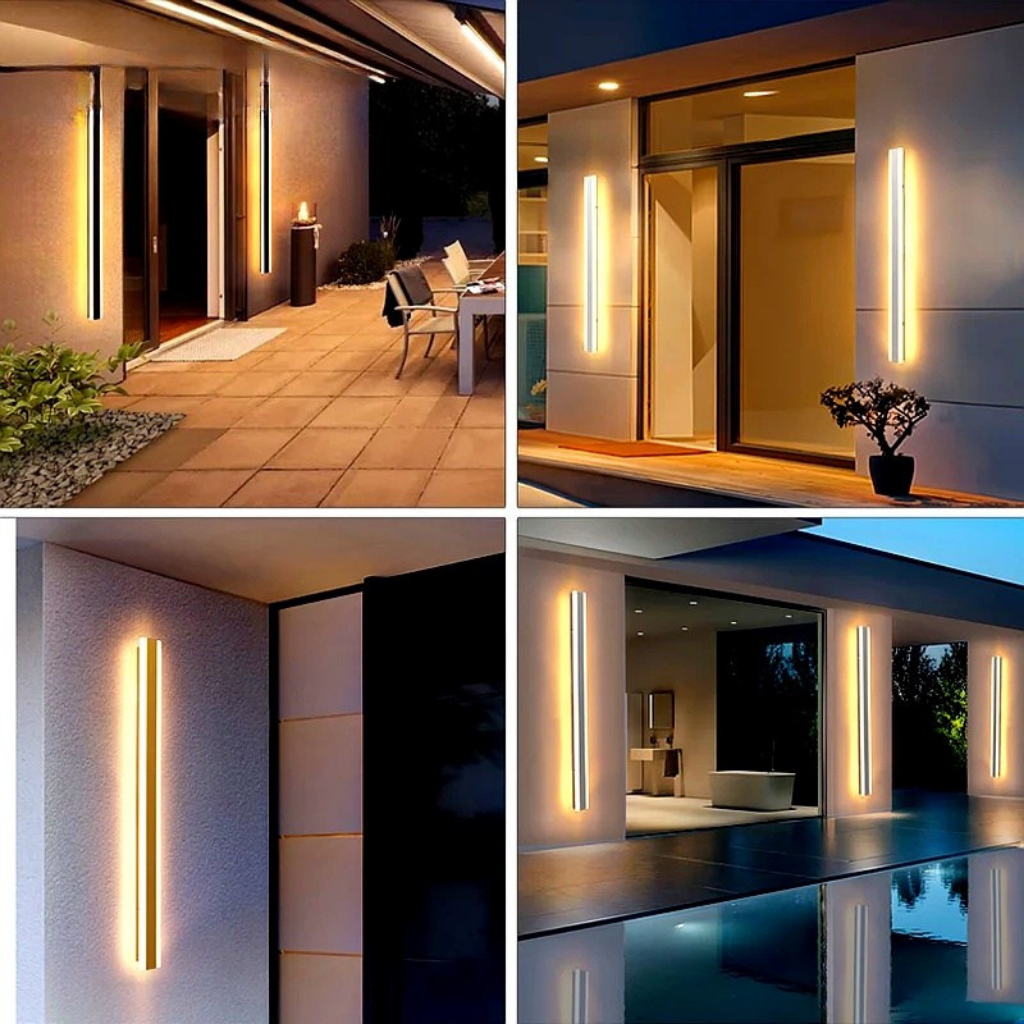 LED Outdoor Wall Lights – Modern Black and Gold Wall Lantern for Garage and Porch, Energy Efficient Exterior Wall Lamp