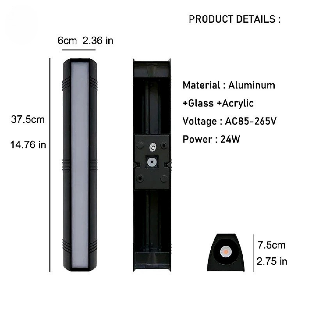 Modern Waterproof Outdoor Wall Light – Black Aluminum LED Sconce for Garden and Porch, IP65 Rated
