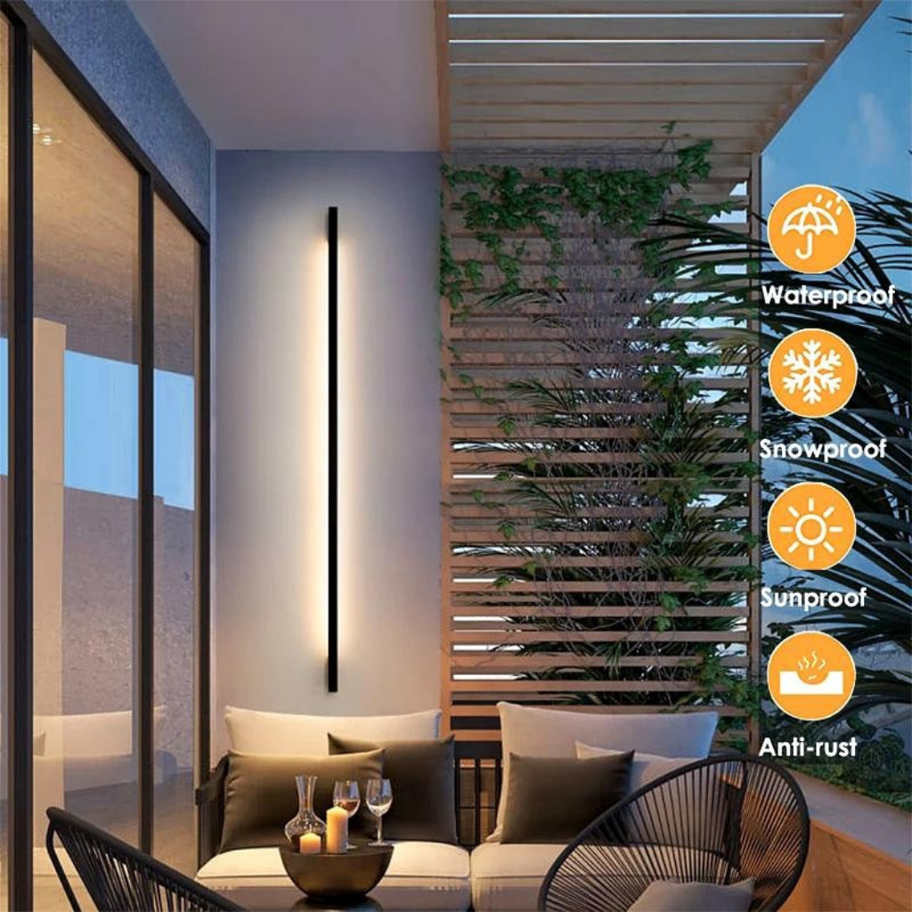Modern Black Outdoor Wall Lamp – Minimalist Long Strip Exterior Lighting for Garden and Porch