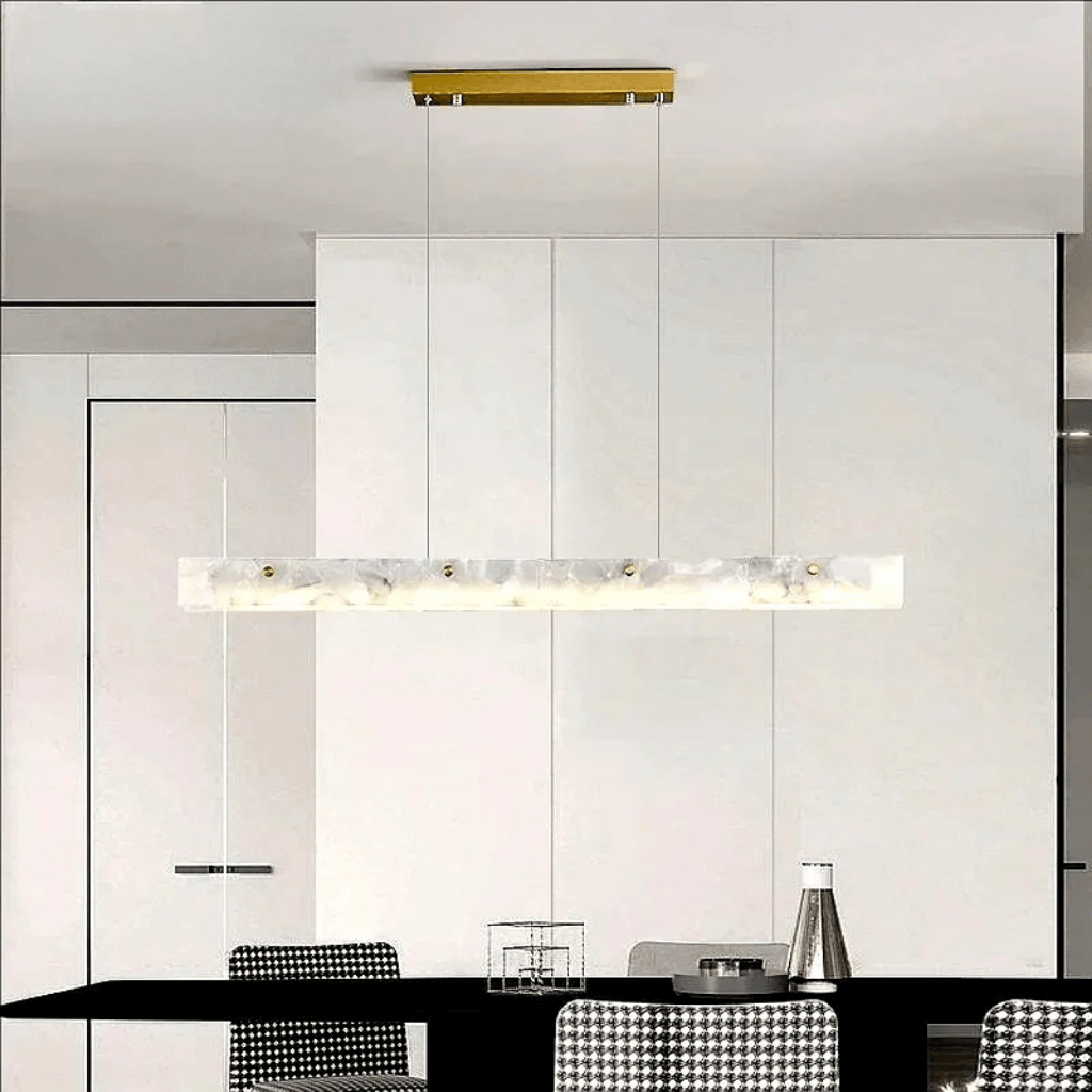 Modern LED Pendant Light with Natural Marble Finish for Kitchen Island and Dining Room – Adjustable Height, Energy-Efficient Lighting