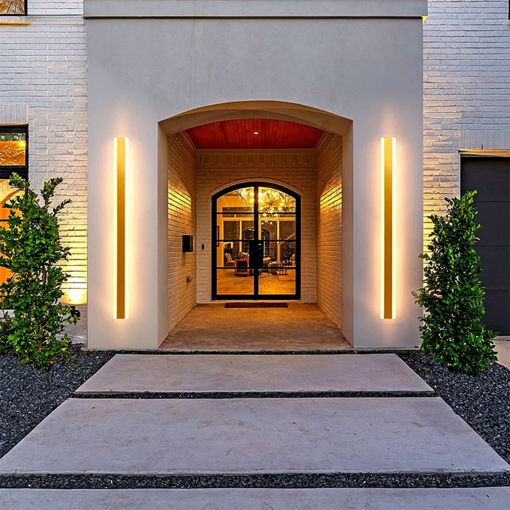 LED Outdoor Wall Lights – Modern Black and Gold Wall Lantern for Garage and Porch, Energy Efficient Exterior Wall Lamp