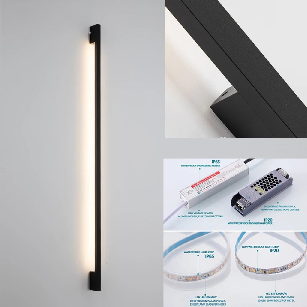 Modern Black Outdoor Wall Lamp – Minimalist Long Strip Exterior Lighting for Garden and Porch
