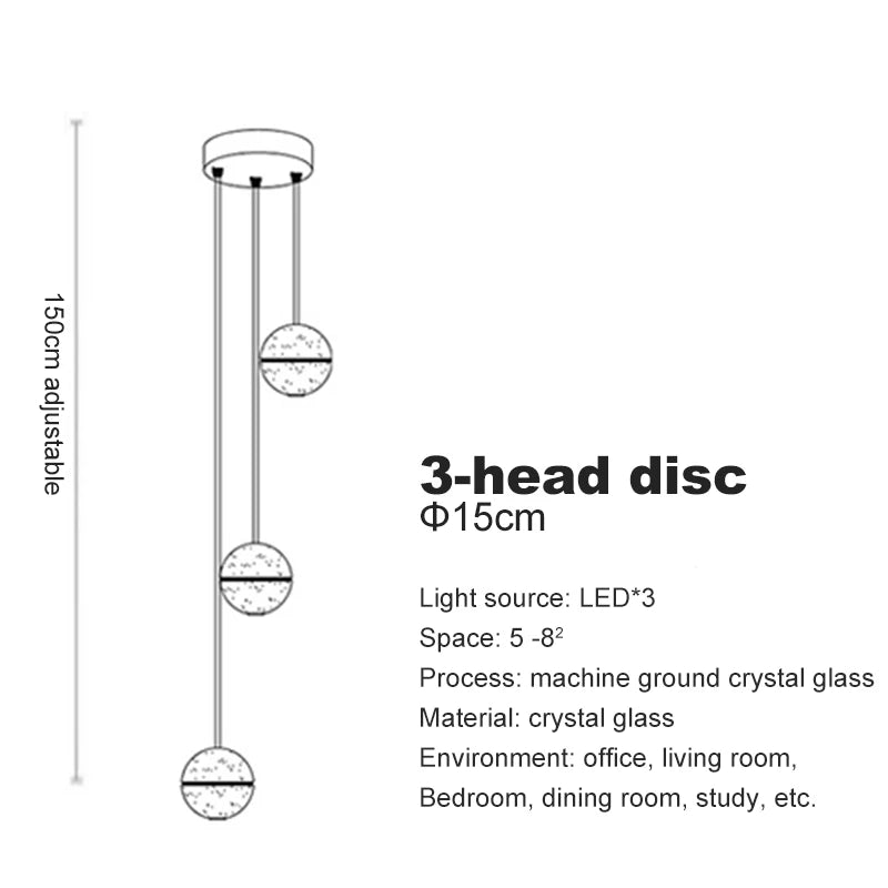 Elegant Crystal Glass Pendant Light with Adjustable Cable for Kitchen and Indoor Spaces – Modern Hanging Lights 6