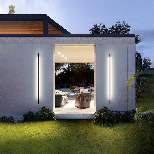 Modern Black Outdoor Wall Lamp – Minimalist Long Strip Exterior Lighting for Garden and Porch