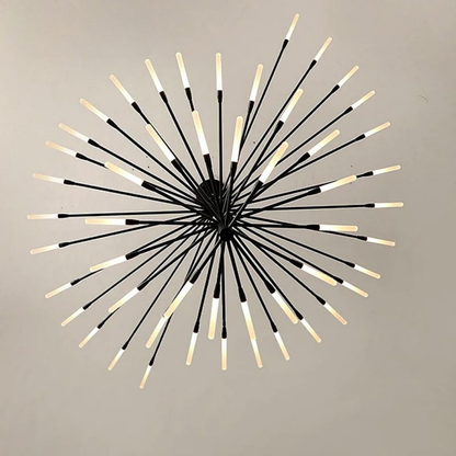 Adjustable Black and Gold LED Chandelier – Modern Firework Shape Lighting Fixture for Living Room and Kitchen