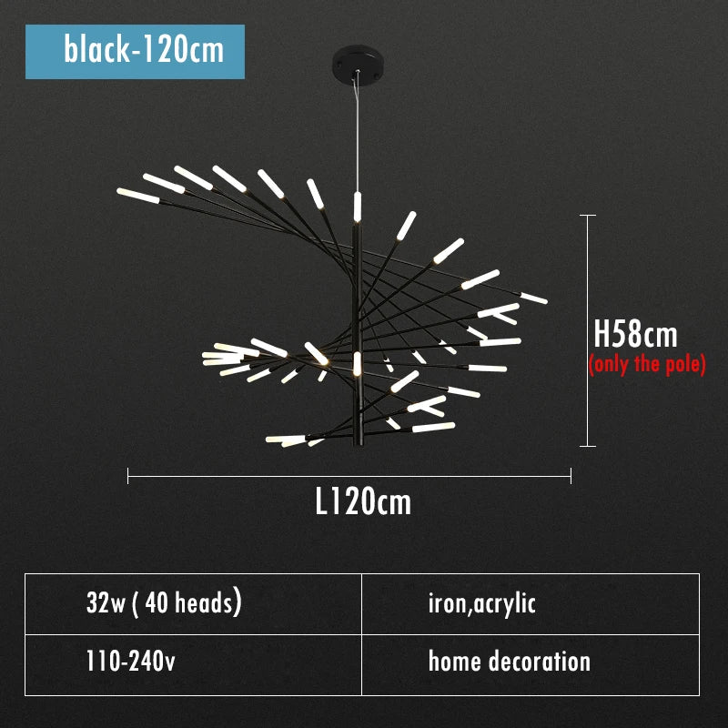 Adjustable Black and Gold LED Chandelier – Modern Firework Shape Lighting Fixture for Living Room and Kitchen 10
