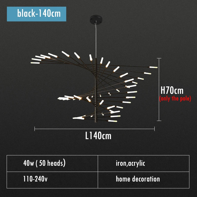 Adjustable Black and Gold LED Chandelier – Modern Firework Shape Lighting Fixture for Living Room and Kitchen 11