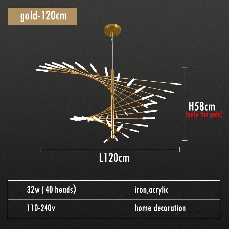 Adjustable Black and Gold LED Chandelier – Modern Firework Shape Lighting Fixture for Living Room and Kitchen 12