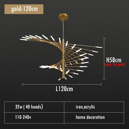 Adjustable Black and Gold LED Chandelier – Modern Firework Shape Lighting Fixture for Living Room and Kitchen 12