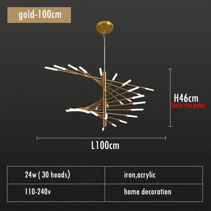 Adjustable Black and Gold LED Chandelier – Modern Firework Shape Lighting Fixture for Living Room and Kitchen 13