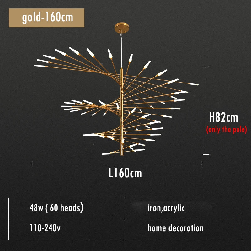 Adjustable Black and Gold LED Chandelier – Modern Firework Shape Lighting Fixture for Living Room and Kitchen 14