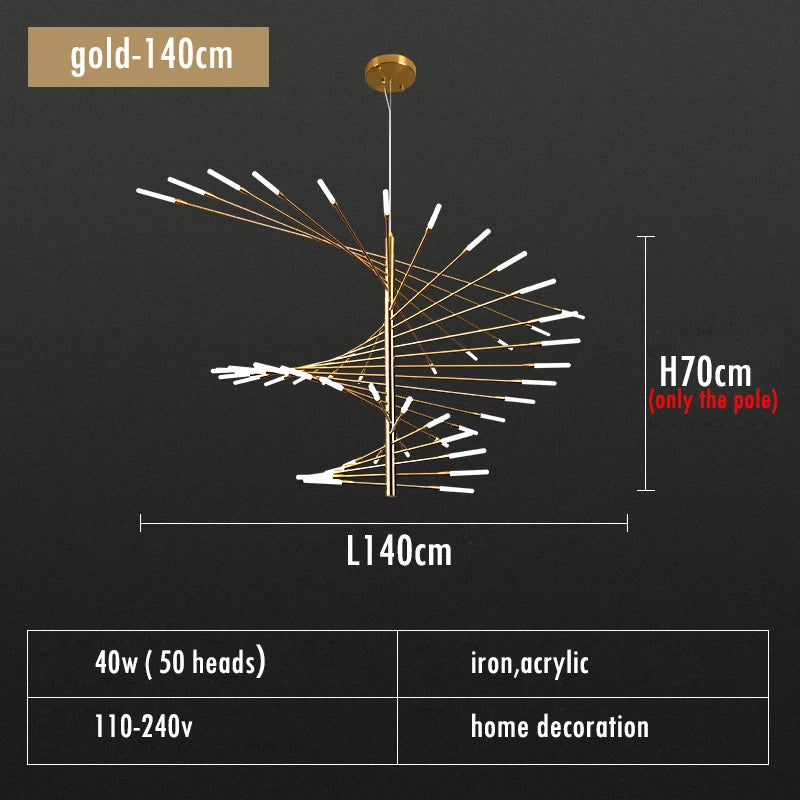 Adjustable Black and Gold LED Chandelier – Modern Firework Shape Lighting Fixture for Living Room and Kitchen 15
