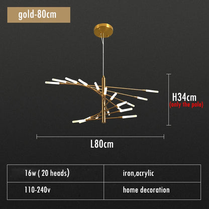 Adjustable Black and Gold LED Chandelier – Modern Firework Shape Lighting Fixture for Living Room and Kitchen 7