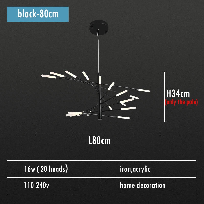 Adjustable Black and Gold LED Chandelier – Modern Firework Shape Lighting Fixture for Living Room and Kitchen 8