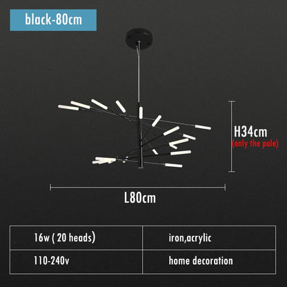 Adjustable Black and Gold LED Chandelier – Modern Firework Shape Lighting Fixture for Living Room and Kitchen 8