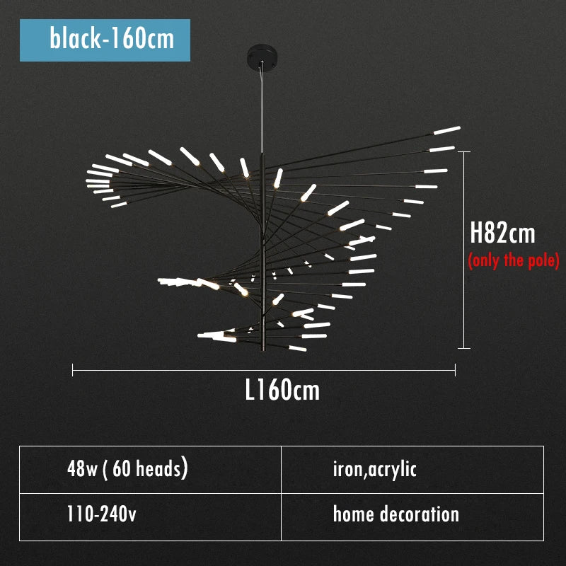 Adjustable Black and Gold LED Chandelier – Modern Firework Shape Lighting Fixture for Living Room and Kitchen 9